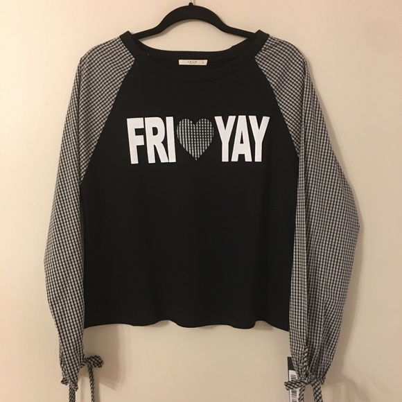 “FRIYAY” Black Plaid Contrast Top with Bows 1 Left - Picture 3 of 5